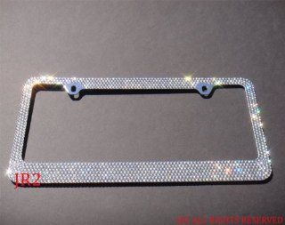 Popular Bling 7 Rows White/Clear (A Type Screw Cap) Crystal Rhinestone Metal Chrome License Plate Frame Automotive