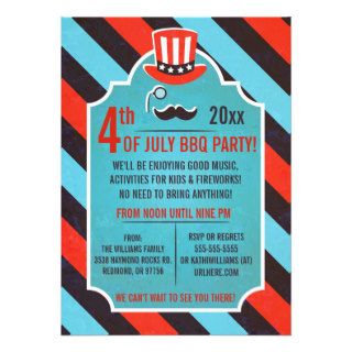 Mustache Monocle 4th of July Party Invitations