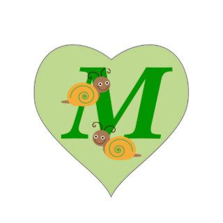 Monagram letter M brian the snail heart stickers
