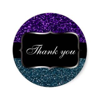 Turquoise and Purple Glitter Sparkles Round Stickers