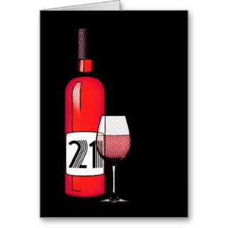 happy 21st birthday  halftone wine bottle and gla card