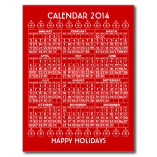 Calendar 2014 Happy Holidays Postcard Red Ornament