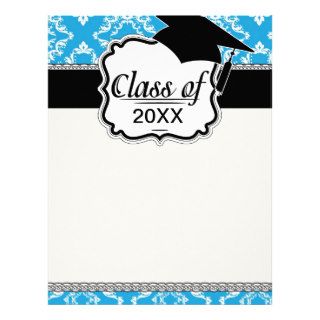 blue white diamond damask pattern graduation letterhead design