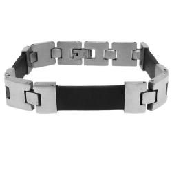 Moise Stainless Steel Men's Black Leather Link Bracelet Men's Bracelets