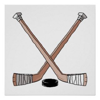 puck and hockey sticks design poster