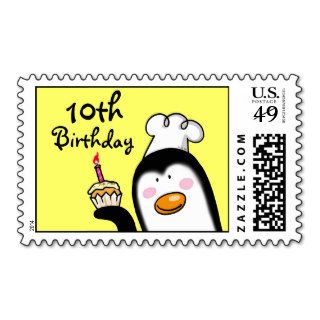 10th birthday party cupcake (penguin chef) postage stamps