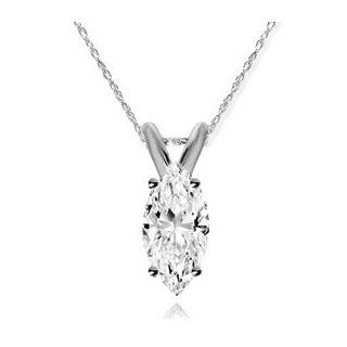 .25CT Marquise Solitaire 14K Diamond White Gold Pendant Pendant Necklaces Jewelry