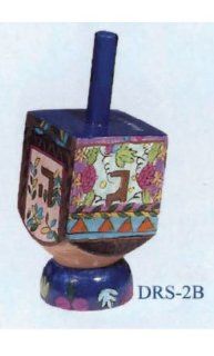 Yair Emanuel Small Hand Painted Wooden Dreidel and Stand   Flowers and Leaves   Collectible Figurines