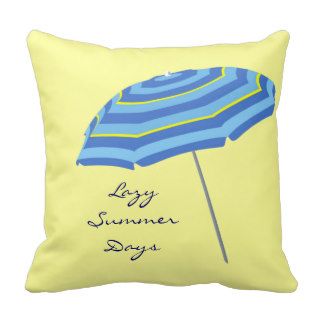 Lazy Summer Days Beach Pool Umbrella Blue Yellow Throw Pillows