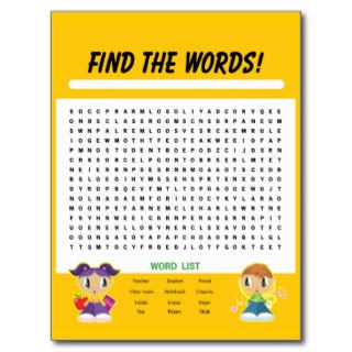 Find the Words, Word Search Activity Card Postcards