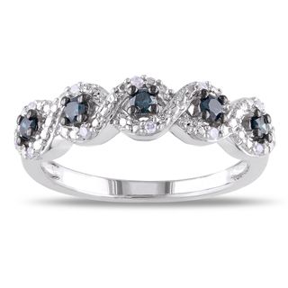 Miadora Sterling Silver 1/4ct TDW Round cut Blue and White Diamond Ring (H I, I2 I3) Miadora Diamond Rings