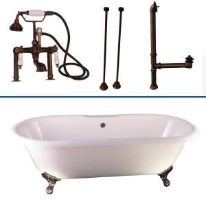 Barclay Products 5.58 ft. Cast Iron Double Roll Top Bathtub Kit in White with Oil Rubbed Bronze Accessories TKCTDRH ORB1