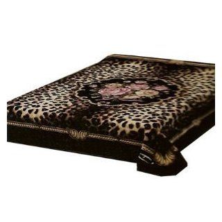 Solaron King Size Blanket Leopard Skin Whit Flowers Burgandy Border   Bed Blankets