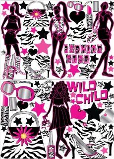 Zebra Print Fashion Model Wall Decals / Stickers set   Childrens Wall Decor