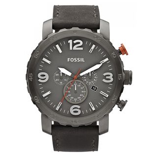 Fossil Men's 'Nate' Chronograph Grey Leather Strap Watch Fossil Men's Fossil Watches
