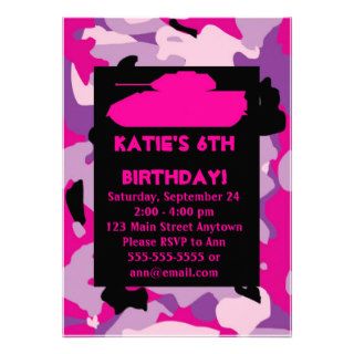 Pink Army Camouflage Birthday Party Invitations