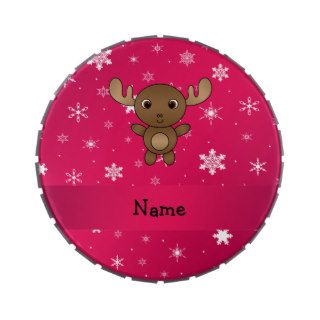 Personalized name moose pink snowflakes jelly belly tin