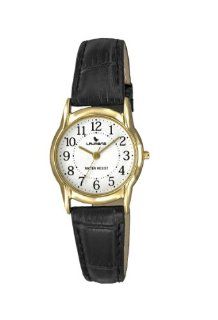 Laurens Women's Q561J900Y Leather Analog Gold Plated Case Black Leather Strap Watch at  Women's Watch store.