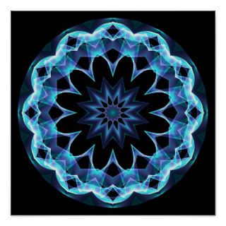 Crystal Star, Abstract Glowing Blue Mandala Posters