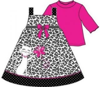 Bonnie Jean Baby Girls Leopard Corduroy Cat Jumper Dress Set, Black/White, 2T   4T Clothing