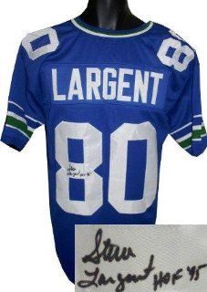 Signed Steve Largent Jersey   Blue TB Prostyle HOF 95   Autographed NFL Jerseys Sports Collectibles