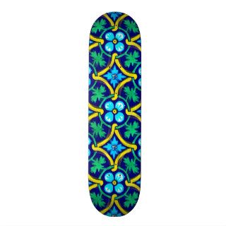 Mexican Tile Design Teal Yellow Floral Print Skate Board Deck