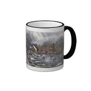 Vintage Christmas, Early Winter, Skaters on Pond Mugs