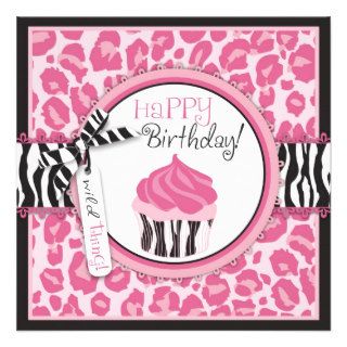 Wild Cheetah Print & Cupcake Birthday Personalized Invitations