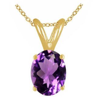 1.20Ct Oval Amethyst Pendant in 14k Yellow Gold Jewelry