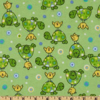 44'' Wide Comfy Flannel Turtle & Bird Green Fabric By The Yard
