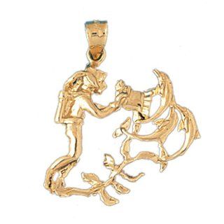 14K Yellow Gold Scuba Diver With Coral Pendant Jewelry