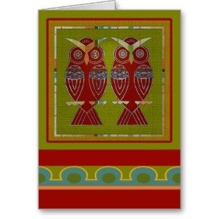 Two Owls Folk Art Greeting Card