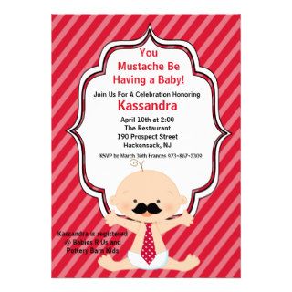 Red Striped Mustache Baby Shower Invitation