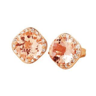18k Rose Gold Morganite & Diamond Stud Earrings Ct.tw 4.50 Jewelry