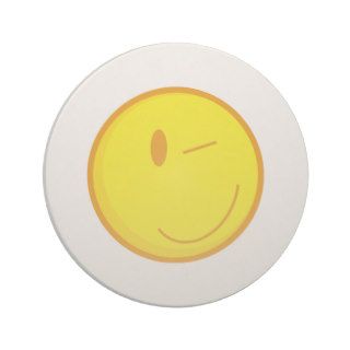 cute winking smiley face beverage coasters