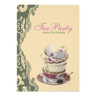 modern Green cream Floral country bridal tea party Personalized Announcement
