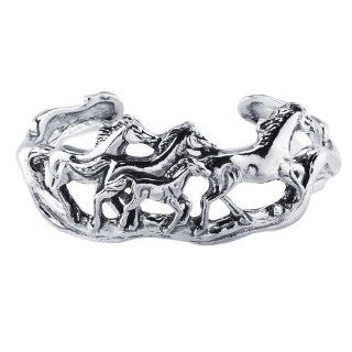 Sterling Silver Galloping Horses Cuff Bracelet 1 Inch Wide Jewelry