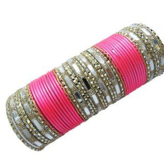 48 Pcs Pink Bangles Set Indian Traditional Wedding Sari Churi Kangan Sz 2*5 Gift Bangle Bracelets Jewelry