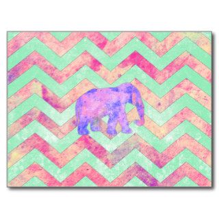 Whimsical Purple Elephant Mint Green Pink Chevron Postcards