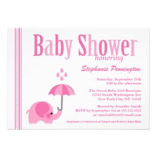 Sweet elephant pink girls baby shower invitation