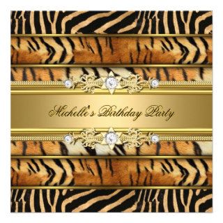 Birthday Party Animal Print Gold Mixed Invitations