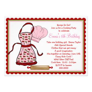 Cherries Apron and Chef Hat Birthday Invitations