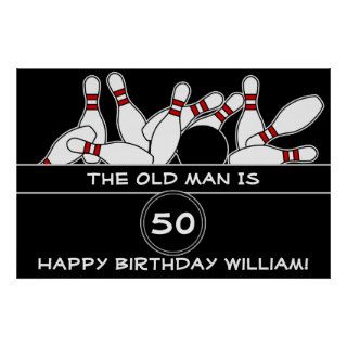 Bowling Ball Pins Funny Birthday Party Celebration Posters