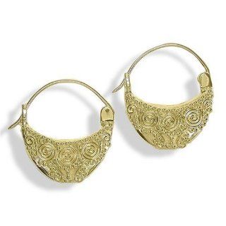 22k Yellow Gold Plated Sterling Silver Ornate Earrings by Sajen Hoop Earrings Jewelry