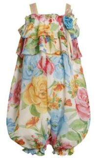 Bonnie Jean Little Girls 2T 6X Bold Floral Print Ruffle Chiffon Romper/Jumpsuit Clothing