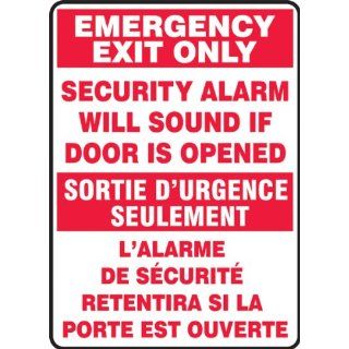 Accuform Signs FBMEXT566VP Plastic French Bilingual Sign, Legend "EMERGENCY EXIT ONLY SECURITY ALARM WILL SOUND IF DOOR IS OPENED/SORTIE D'URGENCE SEULEMENT L'ALARME DE SECURITE RETENTIRA SI LA PORTE EST OUVERTE", 10" Width x 14"