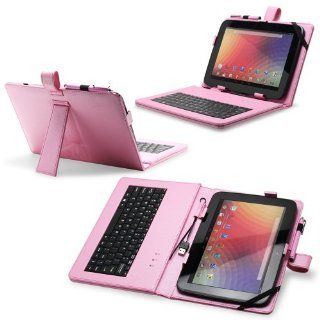 Fosmon Leather Case with Stand, USB Keyboard and Stylus for 10" Tablets (10.1" ePad / aPad, Google Nexus 10, Acer Iconia Tab A200, and More)   Light Pink Computers & Accessories