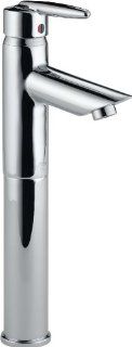Delta 585LF V Grail Single Handle Centerset Lavatory Faucet with Riser   Less Pop Up, Chrome   Touch On Bathroom Sink Faucets  