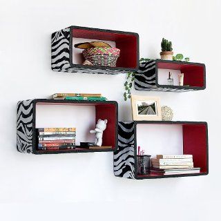 Trista   [Silver & Red Zebra] Rectangle Leather Wall Shelf / Bookshelf / Floating Shelf (Set of 4)   Floating Shelves