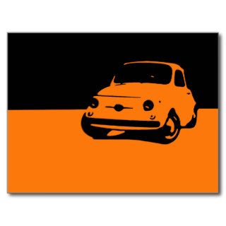 Fiat 500, 1959   Orange on dark postcard